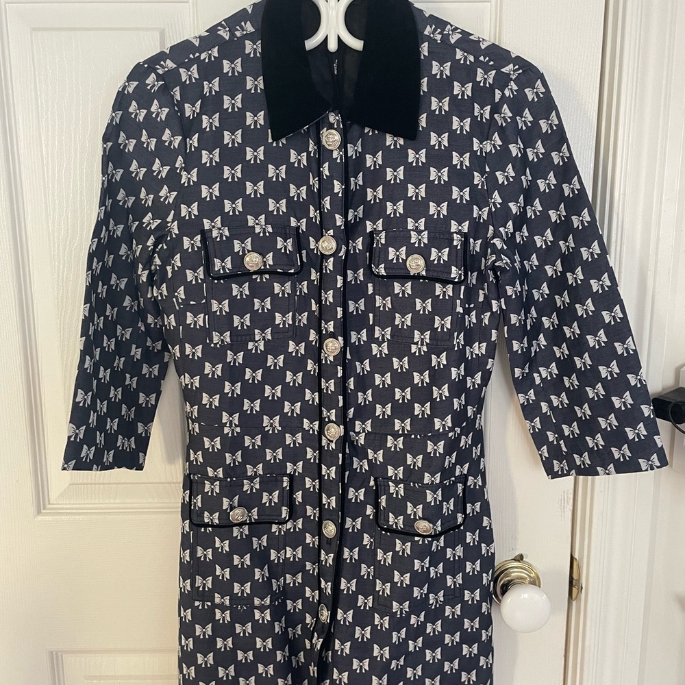 Maje Navy and White Bow Print Shirt Dress